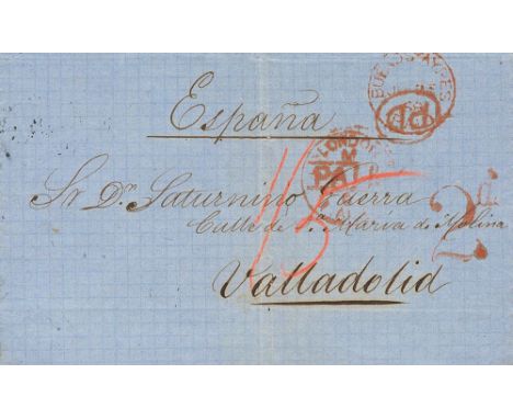 1868. BUENOS AIRES to VALLADOLID. British Postal Agency c.d.s. BUENOS AIRES / PAID, red and double handstruck, one manuscript