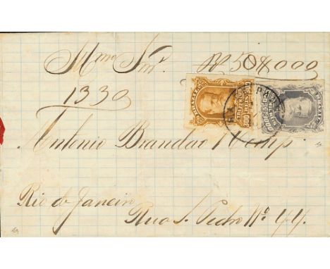 1885. 300 reis bistre brown and 1000 reis grey purple. Value declared from SAN ANTONIO DE PADUA to RIO DE JANEIRO. C.d.s. S.A