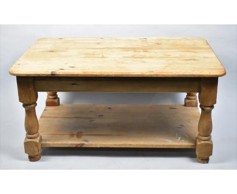 A Modern Pine Rectangular Coffee Table with Stretcher Shelf, 92cms Wide 