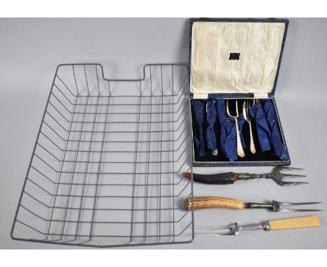 A Cased Set of Cake Forks together with Bread Fork and Carving Forks 