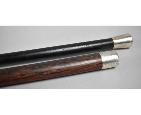 Two Vintage Ebonized Silver Topped Walking Canes 