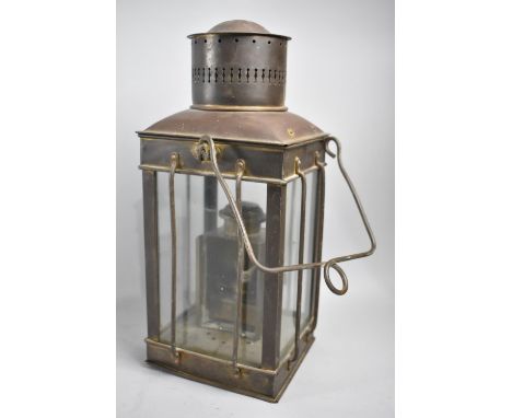 A Vintage Brass Lantern with Vaporite Burner, 39cms High 