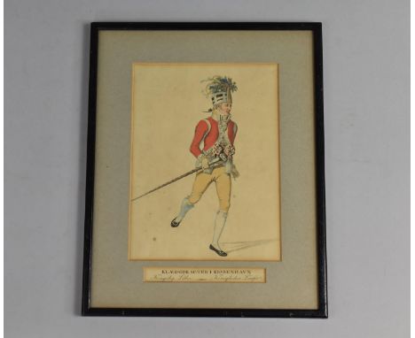 A Framed Military Print, 21x15cms 