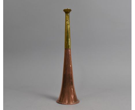 A Copper and Brass Hunting Horn, Brass Mouthpiece Monogrammed B, 23.5cms High 