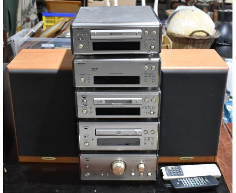 A Denon 6.5 Hi-Fi System Including Amplifier, CD Player, Minidisc Recorder, Tuner, Tape Deck and Speakers, With Remotes and C