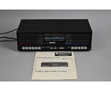 A Sanyo RDW40D Twin Cassette Deck With Instruction Manual, Powering and Functioning, Audio Untested 