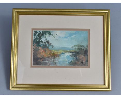 A Framed Watercolour, River Scene by R Hazelwood, 13.5x9cms 