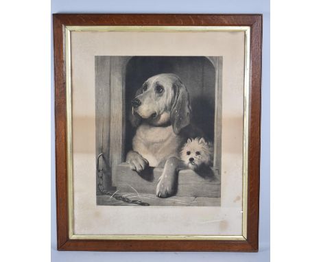 A Late Victorian Oak Framed Monochrome Print, Published 1897, Dignity and Impudence After Landseer, 39x46cms 