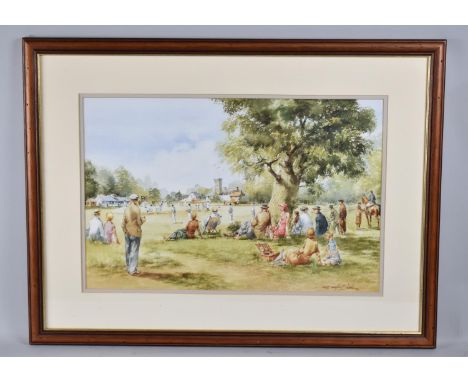 A Framed Douglas West Cricket Print, 54x35cms 