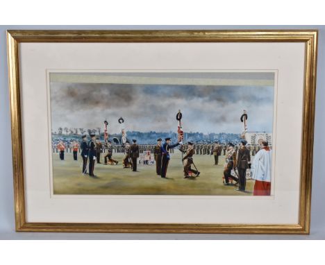 A Framed Military Print, Presentation of Guidon to Prince Charles, 50x28cms 