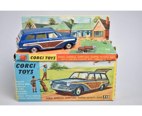 A Boxed Corgi Toys Ford Consul Cortina Super Estate Car, Missing Golfer, Caddy and Trolley 