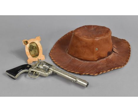 A Vintage Toy Lone Star Revolver, Leather Hat Etc 