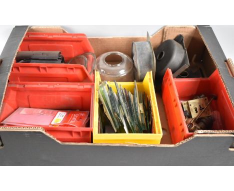 A Box Containing Various Railway Lamp Parts, Glasses Etc 