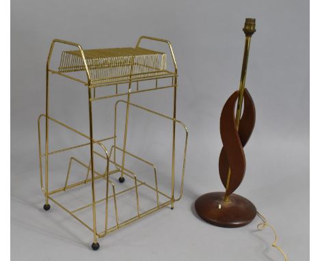 A Late 20th Century Teak and Brass Lamp of Stylised Form together with a Mid 20th Century Record Cabinet (Missing one Ball Fo