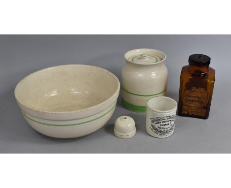 A Collection of Various Vintage Kitchenalia to comprise Missing Bowl and Storage Jar, Ceramic Light Fitting, Dundee Marmalade
