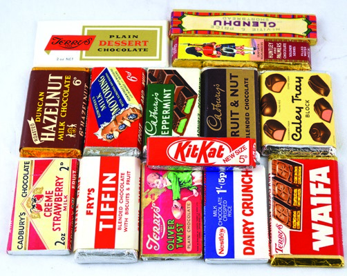 Group Of Shop Dummy Chocolate Bars. Frys Tiffin, Rowntrees Milk 