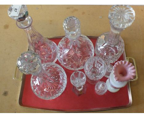 Four cut glass decanters plus other glassware