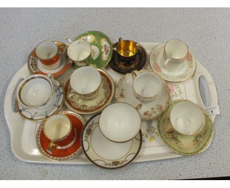 Various coffee cans, cups and saucers, Coalport, Noritake, Shelley etc (three trays)