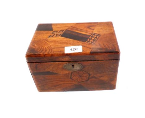 A Japanese marquetry two compartment tea caddy