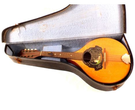 A cased German Dreima eight string musical instrument