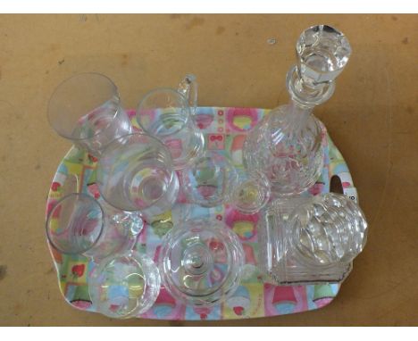 Two cut glass decanters plus other glassware