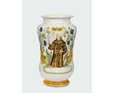 Albarello Area napoletana, fine del Settecento inizi dell’Otocento, Maiolica a gran fuoco, altezza cm 25,0 Lieve lacuna alla 