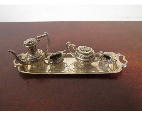 A miniature silver tea service on tray, Birmingham 1973, 64g