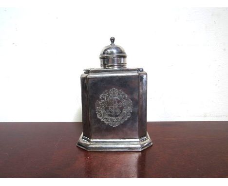 An Elizabeth Godfrey George I silver tea caddy with sliding top, 11.5cm tall, London 1724, 195g