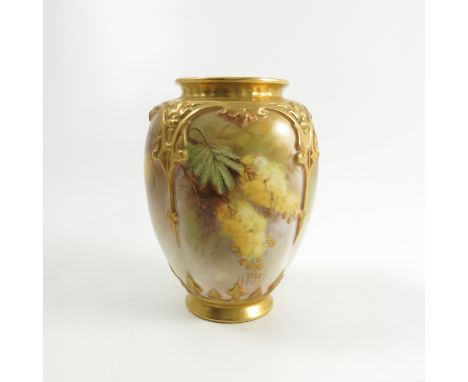 A Royal Worcester vase, the quarter lobbed body decorated with the Australian Wattle flower by R Austin, with gilt moulding, 