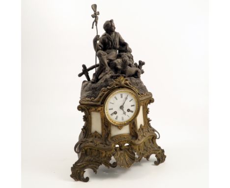 A 19th century French mantel clock, the striking movement and dial marked Paul Mancel Paris, the gilt metal case decorated wi