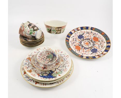 A collection of 19th century Derby porcelain, to include a set of six saucers, two cups, a coffee can, an oval dish, all in t