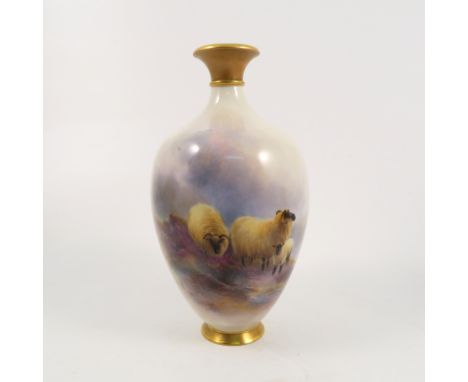 A Royal Worcester vase, decorated with sheep in a Highland landscape by Harry Davis, shape number 8264, dated circa 1919, hei