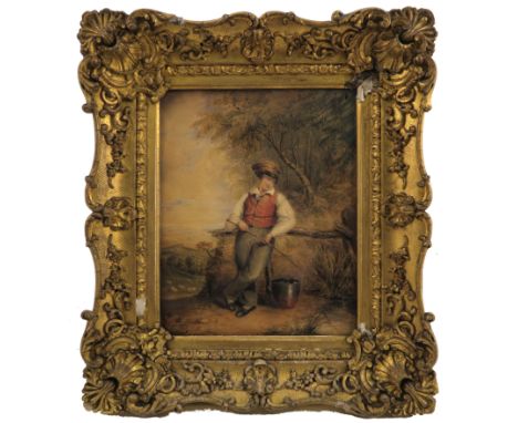 A 19th century English school watercolour, portrait of a boy in landscape, inscribed in pen verso HRH The Prince Charlotte of