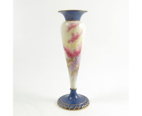 A Royal Worcester vase, decorated with an Australian flower by R Austin, with powder blue neck and pedestal foot, shape numbe