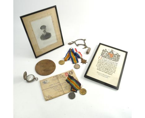 A collection of WWI medals and ephemera, to include The British War medal and Victory medal awarded to S-3023 PTE E Corke RIF