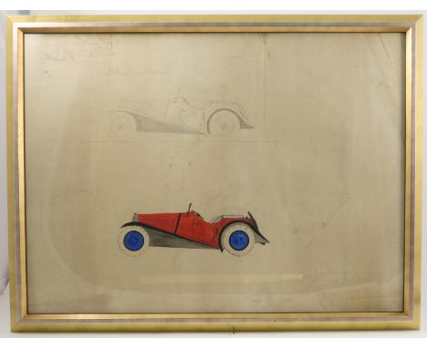 A watercolour and pencil, MG Series T sketches, 21.5ins x 29.5ins, together with a watercolour and pencil, fighter planes, 17