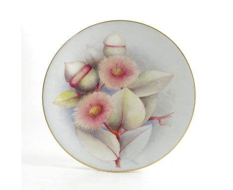 A Royal Worcester plate, decorated with Australian Eucalyptus flowers by R Austin, retailed by Flavelle Brothers Ltd, dated 1