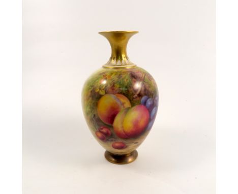 A Royal Worcester vase, the front decorated with fruit to a mossy background by Lockyer, shape number H302, dated 1932, af, h