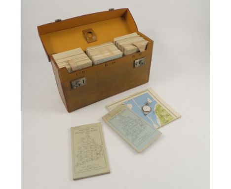 A leather case, of rectangular form, containing Bartholomew's maps of England and Wales, numbered 1-37, with compass to insid