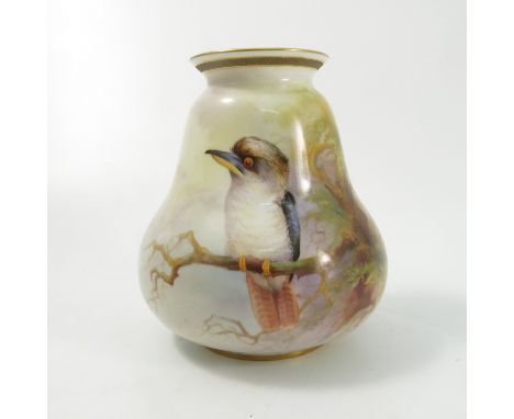 A Royal Worcester vase, decorated with an Australian Kookaburra perched on a branch with foliage by R Austin, retailed by Fla