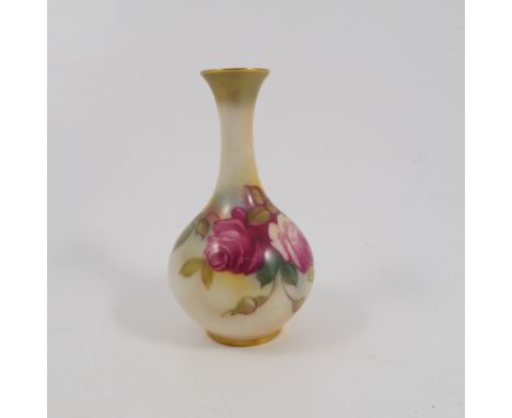 A Royal Worcester vase, of baluster form, decorated with roses by M Hunt, shape number 2497, dated 1940, height 4ins   Condit