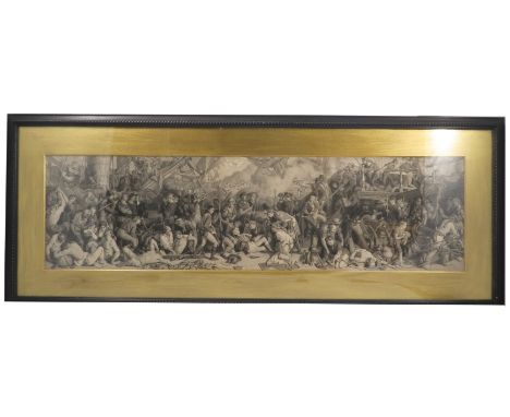 After Daniel Maclise, black and white print, The Death of Nelson at Trafalgar, 12ins x 45ins