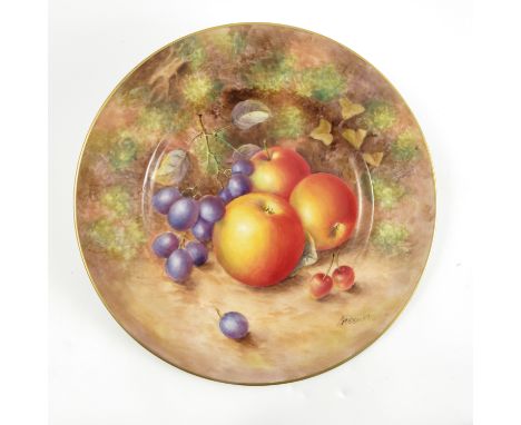 A Royal Worcester plate, hand painted with fruit to a mossy background by Freeman, af, diameter 9.25ins   Condition report:  