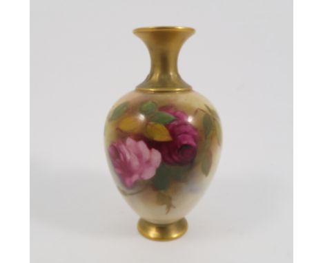 A Royal Worcester vase, of bulbous form, decorated with roses, shape number H3113, dated 1918, height 3.75ins   Condition rep