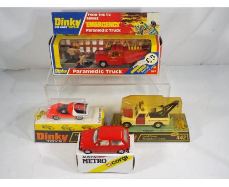 Dinky and Corgi - four diecast vehicles in original boxes comprising #202 Fiat Abarth 2000, #267 Paramedic Truck, #442 Landro