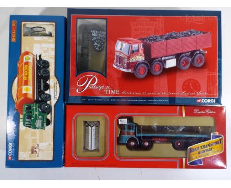 Corgi - three 1:50 scale trucks in original boxes comprising CC10503 ERF 8-wheel Platform Lorry in the colours of Pollock, 24