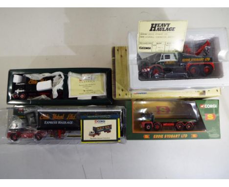 Corgi - four 1:50 scale trucks in the colours of Eddie Stobart comprising 29103, 14301, 97369 and CC12306, models appear m in