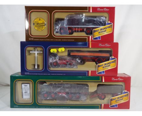 Corgi - three 1:50 scale trucks in original boxes comprising CC11403 Bedford KM Platform Trailer and brick load, 11504 AEC Ma