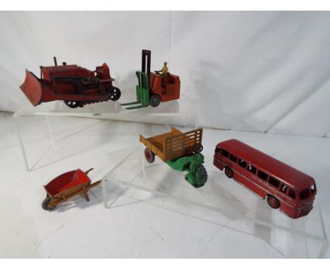 Dinky - Five unboxed diecast models by Dinky Toys to include # 961 Blaw Knox Bulldozer, # 27G Motocart, # 14C Coventry Climax