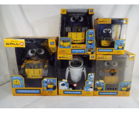 Disney - five large Disney Pixar Wall E toys all contained in original packaging to include U Command Wall E, Transforming Wa